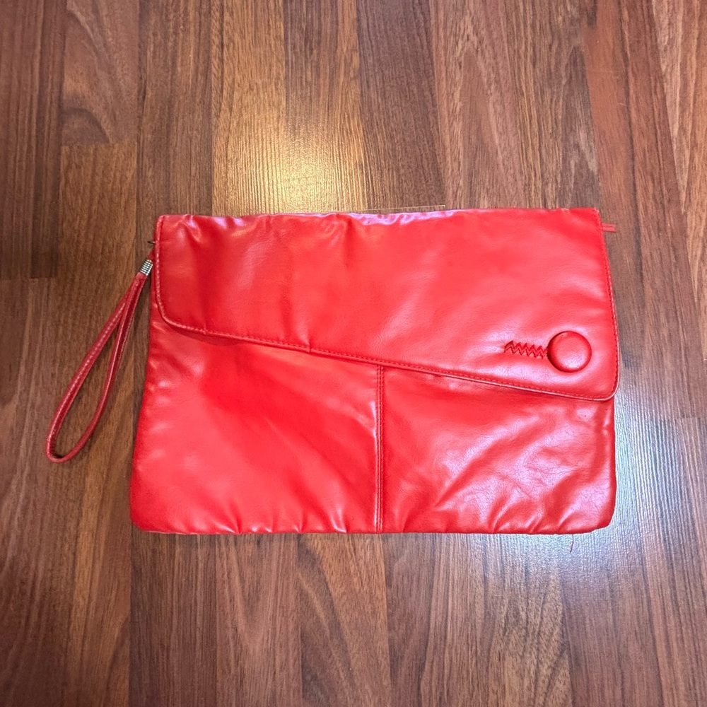Vintage 80s Pacific Connections Asymmetrical Red Clutch Handbag Wristlet Glam